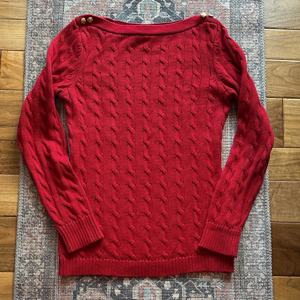 Lauren Ralph Lauren boat neck cable knit sweater.